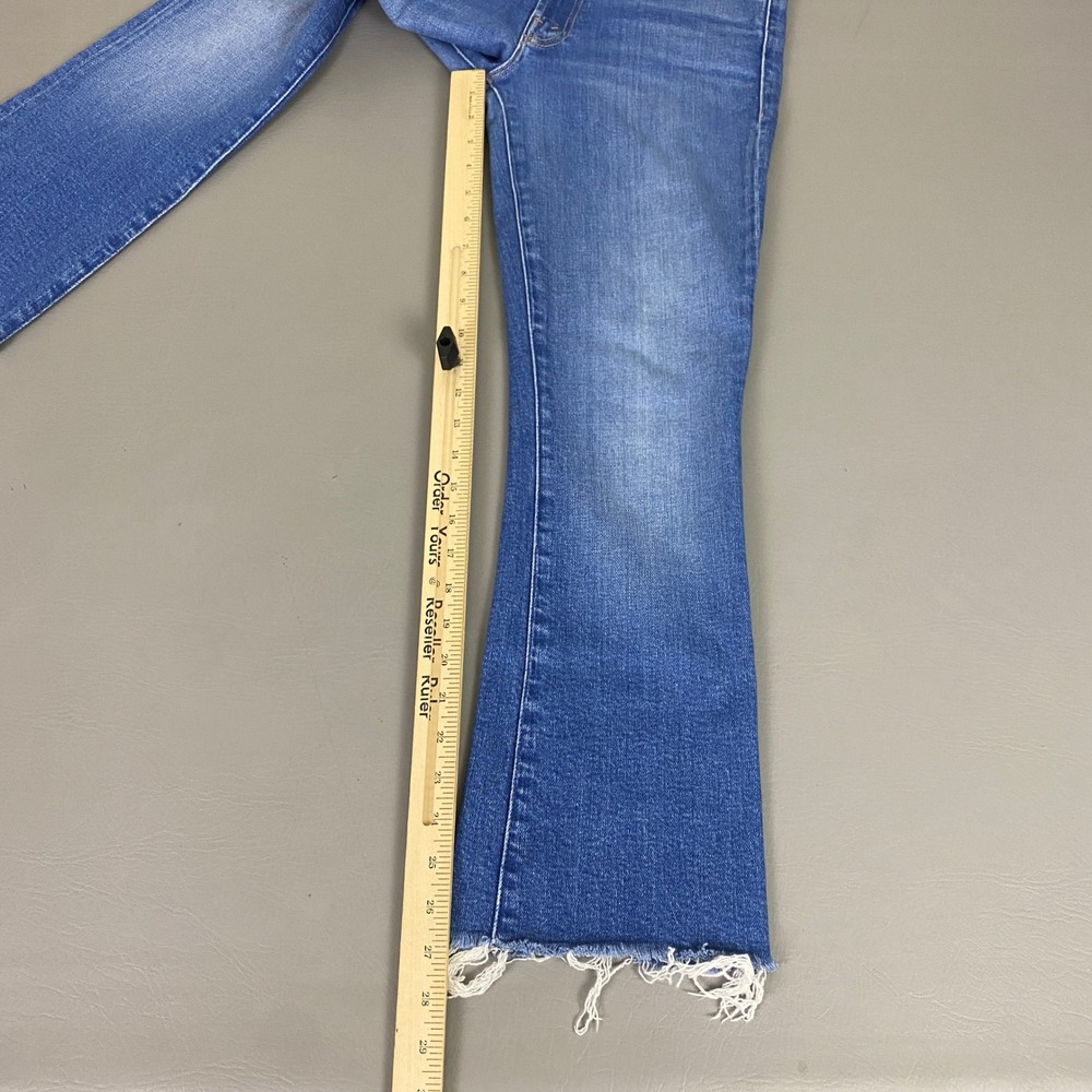 MOTHER Blue Distressed Flare Jeans with Frayed Hem - Picture 11 of 14